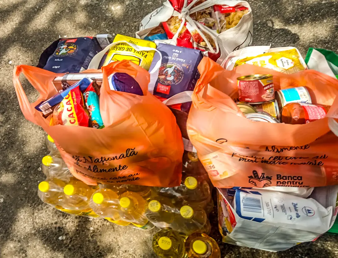 Bags of food from the food drive